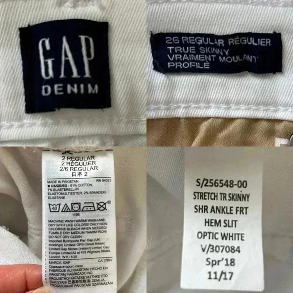 GAP True Skinny Jeans High Rise Split Hem Front Ankle Slit Stretch White Size 26 - Picture 11 of 16